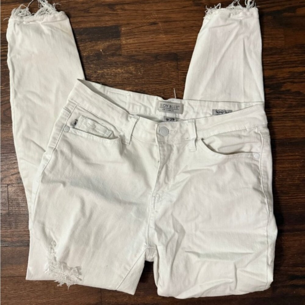 Judy Blue Women's Frayed Hem White Skinny Jeans Size 9